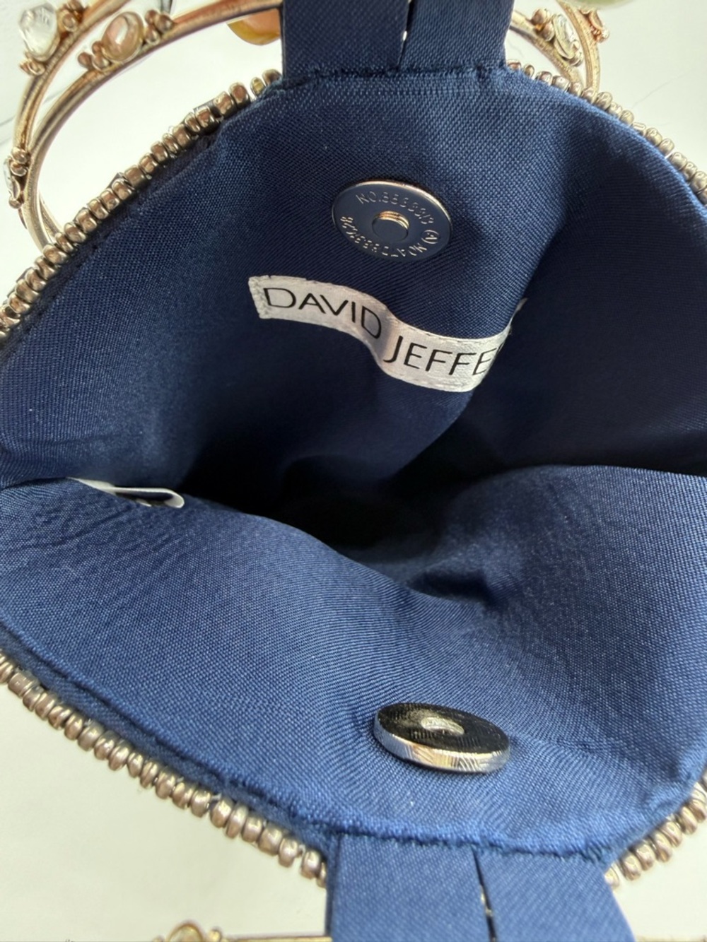 David Jeffrey Blue Beaded Wristlet Mobile - Clutch Evening Bag Ring Handle - Picture 3 of 15